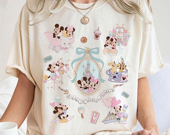 Retro Coquette Bows Mickey and Minnie Shirt, Walt Disney Castle shirt, Disney Girls Trip, WDW Magic Kingdom, Disneyland Matching Girls Tee