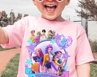 Custom Huntrix Birthday Girl Shirt, Personalized Kpop Demon Hunter Birthday Tee, Back to School, Gift for Huntrix fan, Birthday Gift for Kid