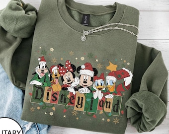 Retro Mickey and Friends Christmas Sweatshirt, Vintage Disneyland Christmas Party Sweatshirt, Merry Christmas Shirt, Family Matching Shirt