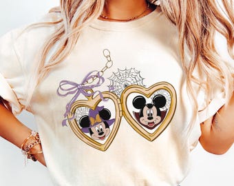 Medallón de lazo coqueto, camisa de Halloween de Disney para pareja de Mickey y Minnie, fiesta de Halloween de Mickey no tan aterrador, viaje de pareja de Jack Skellington y Sally