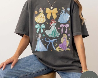 Personalized Watercolor Coquette Bows Disney Princess Shirt, Disney Girl Trip Shirt, WDW Disneyland Princess Birthday Girl, Cinderella Belle