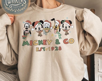 Camiseta navideña vintage de Mickey y sus amigos, camiseta navideña con orejas de Disney, camiseta navideña de Disney, camisetas navideñas de viaje familiar de Disney