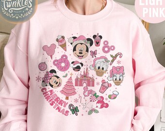 Retro Disney Christmas Pink Shirt, Merry Christmas Gift For Disney Lovers Disney Christmas Sweatshirt, Mickey And Friends Christmas Party