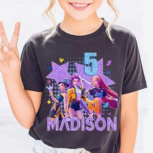 Custom Huntrix Birthday Girl Shirt, Personalized Kpop Demon Hunter Birthday Tee, Back to School, Gift for Huntrix fan,Birthday Gift for Kid