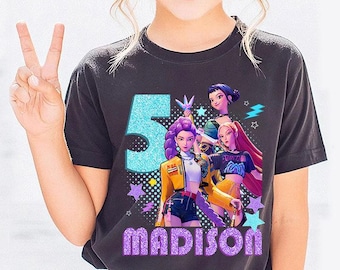 Custom Huntrix Birthday Girl Shirt, Personalized Kpop Demon Hunter Birthday Tee, Back to School, Gift for Huntrix fan,Birthday Gift for Kid