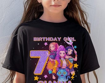 Custom Huntrix Birthday Girl Shirt, Personalized Kpop Demon Hunter Birthday Tee, Back to School, Gift for Huntrix fan,Birthday Gift for Kid
