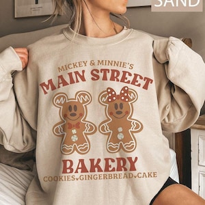 Retro Main Street Bakery Gingerbread Cookies Cakes Sweatshirt, Gingerbread T-shirt, Mickey And Minnie Gingerbread Shirt, Disneyland Xmas Tee