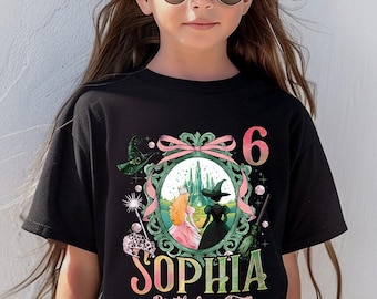 Gepersonaliseerde Wicked Birthday T-shirt, voorgoed veranderd, heks roze en groen meisje verjaardagsshirt, custom kinderverjaardagscadeau voor zoon-dochter