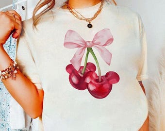 Cherry Coquette Comfort Colors Shirt, Valentijnsdag Cherry-shirt, Disney Coquette en strik T-shirt, Minnie girlie y2k shirt, Valentijnsdagcadeau