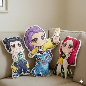 Cute Chibi Huntrix Pillow, Rumi Mira Zoey Warrior Plush, Kpop Demon Hunter Plush, Personalized Kids Gift, Gift for Kids, Birthday Gift