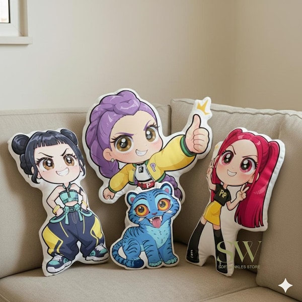 Cute Chibi Huntrix Pillow, Rumi Mira Zoey Warrior Plush, Kpop Demon Hunter Plush, Personalized Kids Gift, Gift for Kids, Birthday Gift