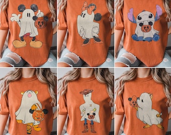 ディズニーキャラクターのハロウィンシャツ、ミッキーゴーストシャツ、ミッキーのハロウィンパーティー、ディズニーハロウィン旅行シャツをカスタマイズ