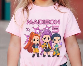 Custom Huntrix Birthday Girl Shirt, Personalized Kpop Demon Hunter Birthday Tee, Back to School, Gift for Huntrix fan,Birthday Gift for Kid