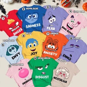 Koszulki z postaciami Inside Out, Koszulka Inside Out 2, Dopasowanie grupowe Inside Out, Koszulka Disneyland, Koszulka Inside Out Family Party, Joy Anger Envy