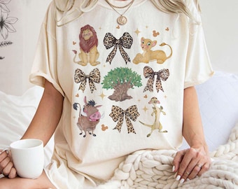 Camiseta vintage con estampado de leopardo del Rey León y lazos de Coquette, camiseta de Disney Family Vacation, camiseta de Disney Safari Mode Let's Get Wild