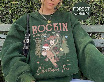 Sudadera navideña vintage de Toy Story de Disney Pixar, camiseta con el árbol de Navidad de Woody Bullseye y la luz de Navidad de Toy Story
