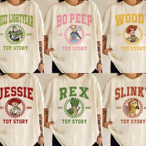 Retro Toy Story Group Character Comfort Colors Shirt, Buzz Lightyear Woody Jessie Bo Peep Design, Disney Family Matching Tee, Disney Pixar