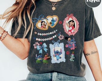 T-shirt Coquette s'inclinant Lilo et Stitch, chemise Lilo & Stitch film 2025, chemise cadeaux d'anniversaire Disneyland, Magic Kingdom, t-shirt famille Stitch