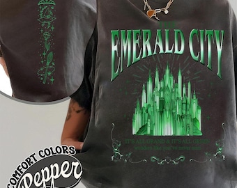 Zauberer Emerald Stadt T-Shirt, Komfortfarben Zauberer von Oz Hemd, Zauberer trotzen der Schwerkraft T-Shirt, Retro Pink Grünes Musikhemd, Besenstiel Zauberstab