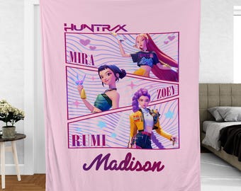 Custom Huntrix Demon Hunters Blanket,Kpop Demons Hunters Blanket,Personalized Anime Blanket,Personalized Huntrix,Demon Hunters Anime Blanket