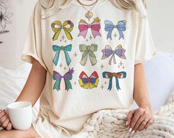 Disney Princess Coquette Bow Watercolor Comfort Colors T-shirt, Aurora Ariel Belle Cinderella, Disney Girls Matching Shirt, Disneyland Trip