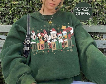 Retro Micky und Freunde Weihnachten Sweatshirt, Vintage Disneyland Weihnachten Sweatshirt, Disneyland Sweatshirt, Weihnachtsfamilie Passendes T-Shirt