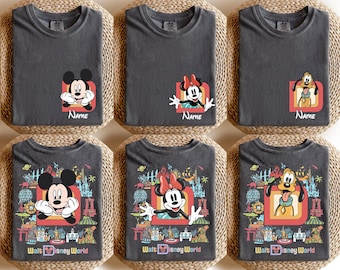Camiseta personalizada de Walt Disneyworld de 2 lados, camisetas personalizadas con nombre de la familia Disney 2025, camiseta de Mickey y sus amigos, camiseta de todos los personajes de Disney