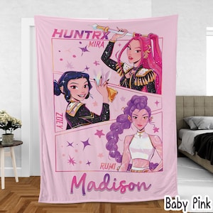 Custom Name K-Pop Demon Hunters Blanket,Cute Anime-Inspired Cozy Throw for Fans, Personalized Huntrix Design, Fun Gift for K-Pop Lovers
