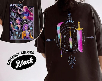 Camiseta de Kpop Demon Hunters con colores cómodos, regalo para mujer, manga Jinu, PIN de Kpop Huntrix, merchandising de Demon Hunter, póster de fan de Saja Girls, camiseta de Kpop