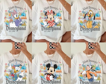 Chemise rétro Walt Disney Disneyland tous les personnages, Mickey et ses amis, chemise Disneyland, t-shirt Disney personnalisé, chemise voyage en famille Disney