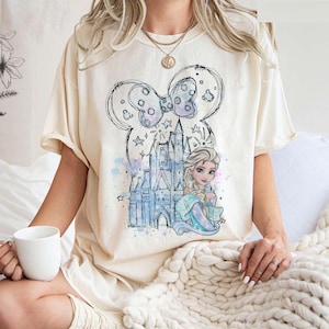 Disney Castle Frozen Elsa Princess Portrait Mickey Ears Shirt, WDW Disney Parks Magic Kingdom Disneyland Family Vacation Holiday Gift