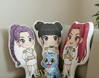 Simpatico cuscino Chibi Huntrix, peluche Rumi Mira Zoey Warrior, peluche Kpop Demon Hunter, Huntrix Golden, regalo personalizzato per bambini, regalo per bambini