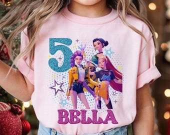 Custom Huntrix Birthday Girl Shirt, Personalized Kpop Demon Hunter Birthday Tee, Gift for Huntrix Fan, Huntrix T-Shirt, Mira Rumi Zoey Shirt