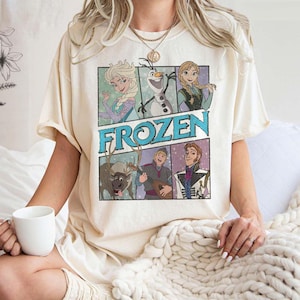 Comfort Colors® Retro Frozen Movie Characters Shirt, Vintage Frozen Shirt, Elsa Princess Shirt, Elsa Anna Olaf Shirt, Disney Frozen Shirt