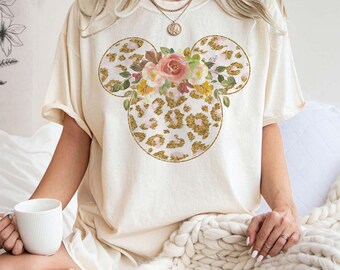 Camicia floreale Disney, camicia con orecchie Disney, camicia floreale Disney, camicia Disney, maglietta Minnie, camicia floreale, camicia con motivo leopardato Disney