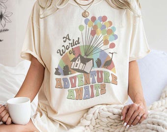 Disney Pixar Up A World Of Adventure Awaits Rainbow House Balloons Shirt, Magic Kingdom Unisex T-shirt Family Birthday Gift Adult Kid Tee