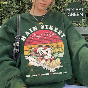 Retro Mickey Minnie Main Street Sleigh Rides Shirts, Disney Christmas Shirt, Mickey Minnie Christmas Sweatshirt, Mickey Christmas Gift Shirt