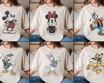 Süßes Disney Micky Maus Pose Klassische Skizze Shirt, Magic Kingdom Urlaub Unisex T-shirt Familie Geburtstagsgeschenk Erwachsenes Kind Kleinkind Tee