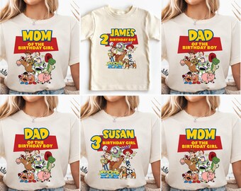 Maglietta per il compleanno della famiglia di Toy Story, Maglietta personalizzata di Toy Story, Maglietta per il compleanno della bambina di Toy Story, Maglietta per il compleanno del bambino di Toy Story, Jessie, Woody, Buzz Lightyear