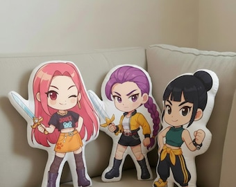 Simpatico cuscino Chibi Huntrix, peluche Rumi Mira Zoey Warrior, peluche Kpop Demon Hunter, regalo personalizzato per bambini, regalo per bambini, regalo di compleanno