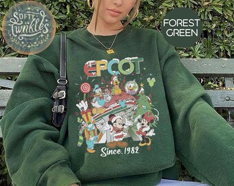Camiseta navideña vintage de Mickey y sus amigos de Disney Epcot, camiseta navideña de Disney, camiseta navideña de Epcot, camiseta de viaje de fiesta navideña de Disneyland 2024