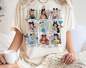 Camiseta retro de princesa de Disney, camiseta de princesa, camiseta de globo de Disney, camiseta de viaje de Disney, camiseta de Bella de Disney, Cenicienta, Tiana, Rapunzel