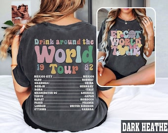 Retro Epcot World Tour Zweiseitiges Shirt, Mickey und Freunde, Epcot Center 1982 Shirt, Trinken auf der ganzen Welt, Disney Familienreise 2024 Shirt