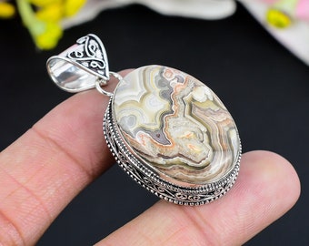 Crazy Lace Agate Pendant 925 Sterling Silver Pendant Crazy Lace Gemstone Pendant For Women Handmade Jewelry, Silver Jewelry Gift For Mom