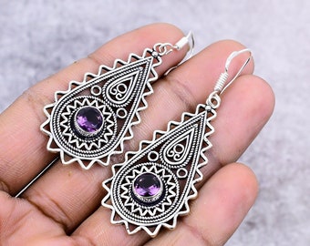 Amethyst Top Quality Gemstone Earring- Silver Earring-Handmade Earring Jewelry-925 Sterling Silver Natural Purple Amethyst Earring-Adorable