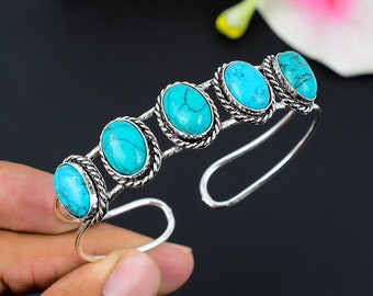 Turquoise Bangle 925 Sterling Silver Bangle, Gemstone Bangle Cuff ,Silver Bracelet, Adjustable Bangle Handmade Cuff, Turquoise Jewelry