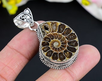 Ammonite Fossil Pendant Original Gemstone Pendant 925 Sterling Silver Pendant Ammonite Fossil Silver Jewelry Handmade Pendant Gift For Her