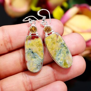 Ocean Jasper Earring Citrine Earring 925 Sterling Silver Earring Natural Jasper Gemstone Elegant Earring Handmade Women's Earring For Her