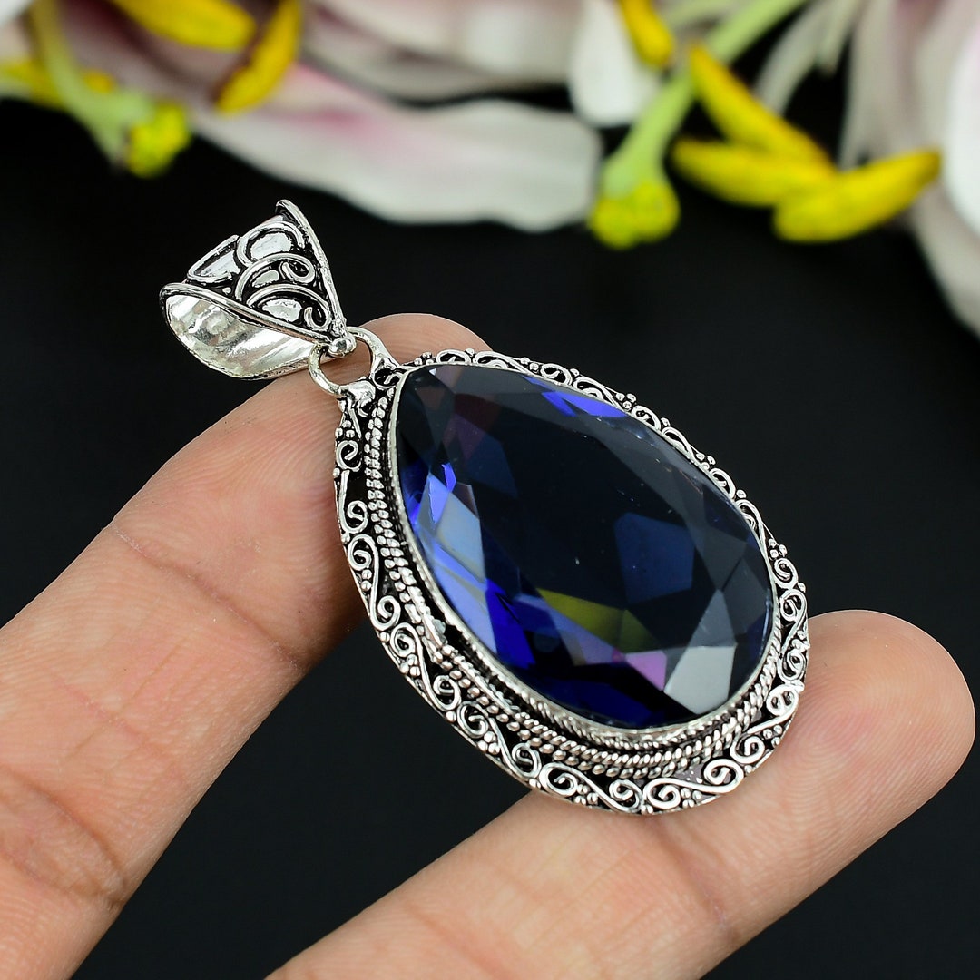 Sterling Silver with Natural Tanzanite Round Solitaire Pendant with 18