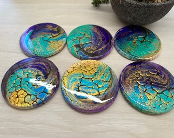 Dragon Scales, Coasters, handmade, resin-coated, hand painted